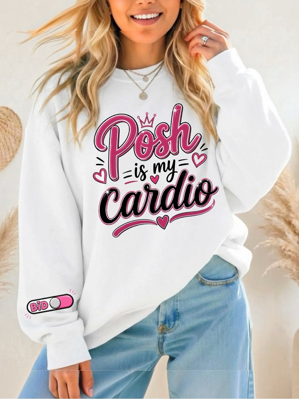 Posh Is My Cardio Graphic Sweatshirt - Black with Pink Print pick 1 guilt free